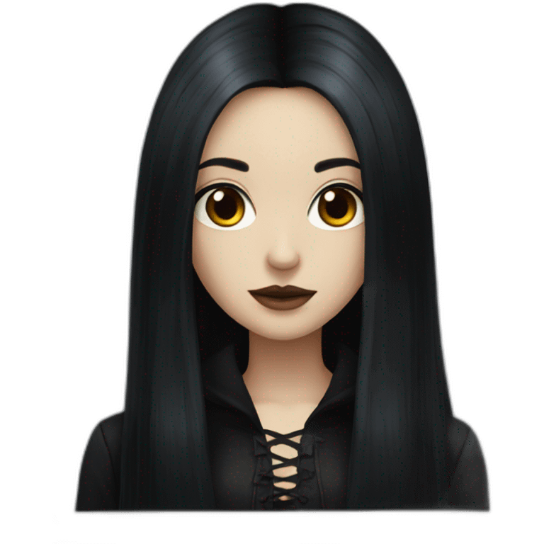 Gothic girl long black hair with brown eyes emoji