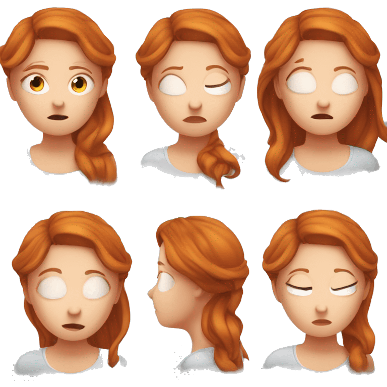 young woman, mother, stressed.. with highlights on her head, redhead, white skin, with her hands on her head, emoji