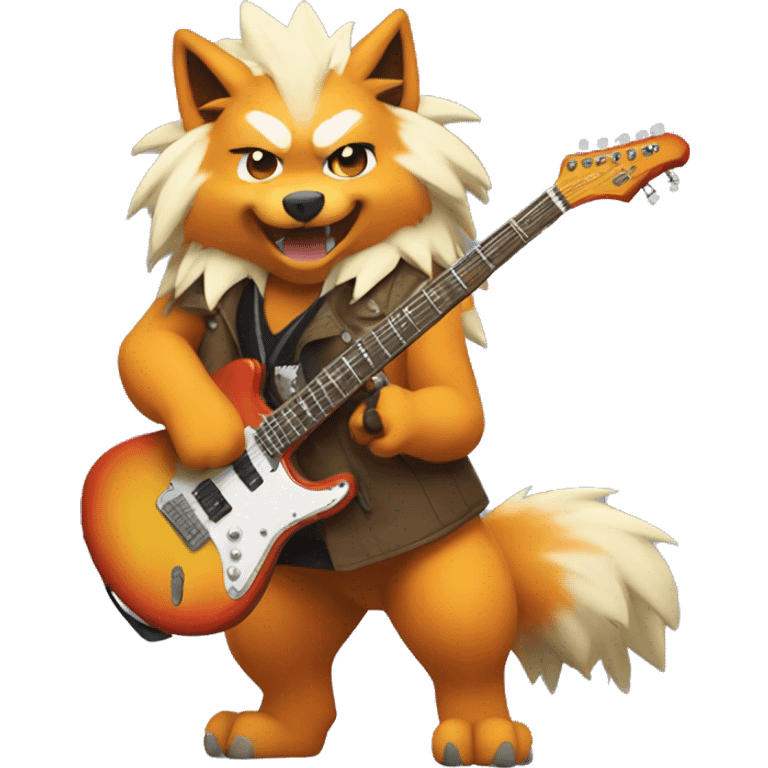 Arcanine holding an electric guitar emoji