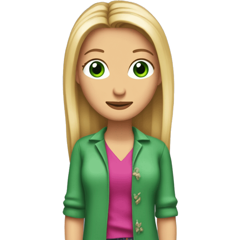 Phoebe Buffay from Friends with green eyes wearing colourful clothes emoji