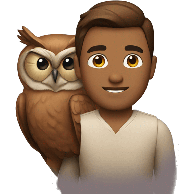 man with brownish skintone with owl on his right shoulder emoji