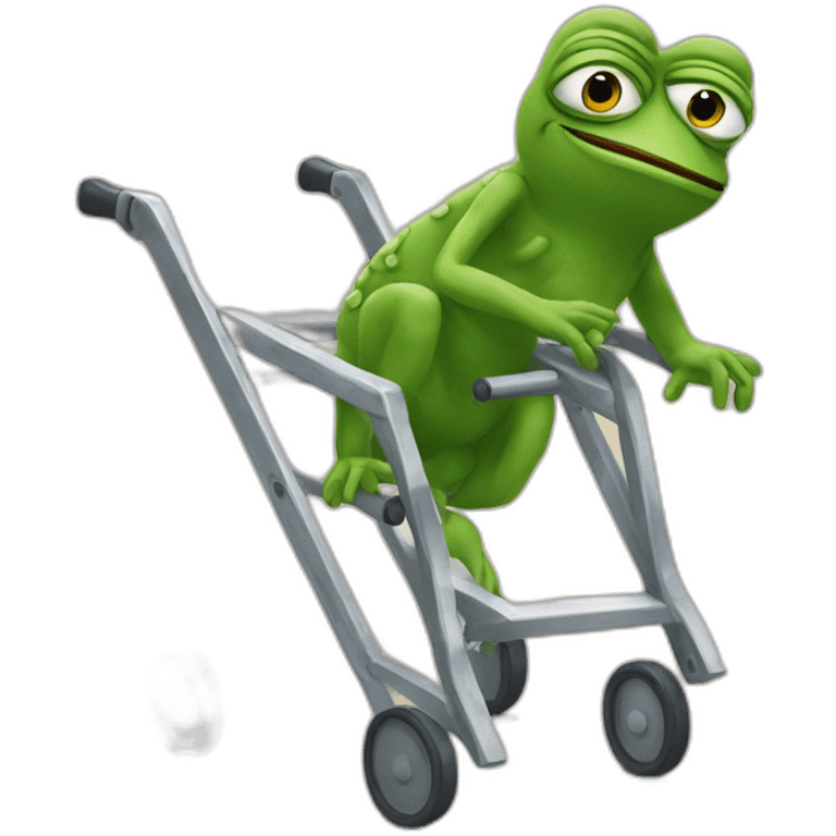 Pepe that has fallen over holding a walking frame emoji