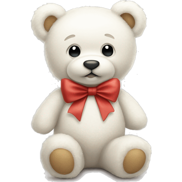 a sweet white teddy bear with a bow around its neck emoji