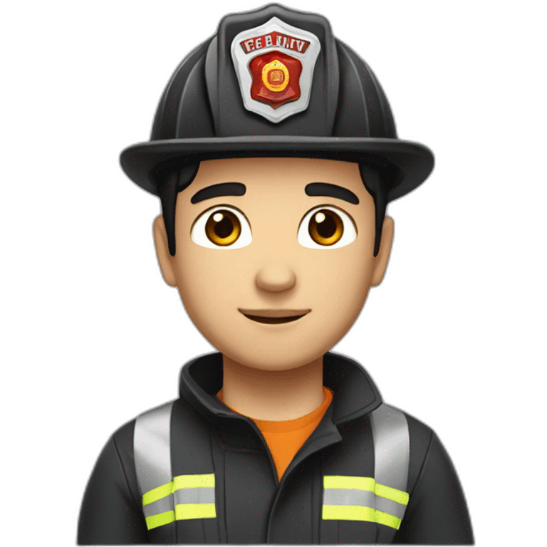 Firefighter, black hair, man, white skin, straight hair, brown eyes emoji