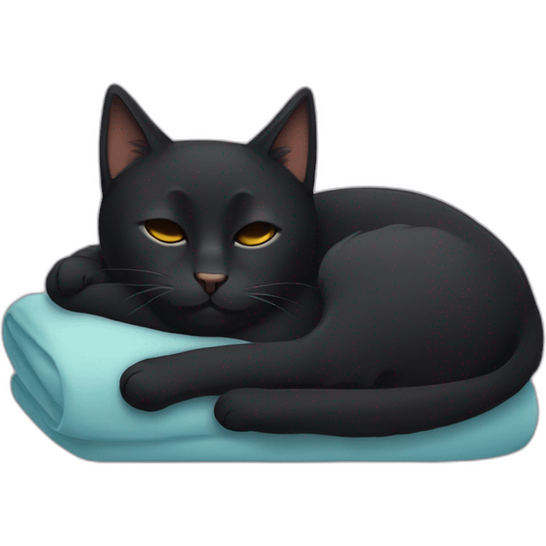 black cat sleeping with coverage emoji