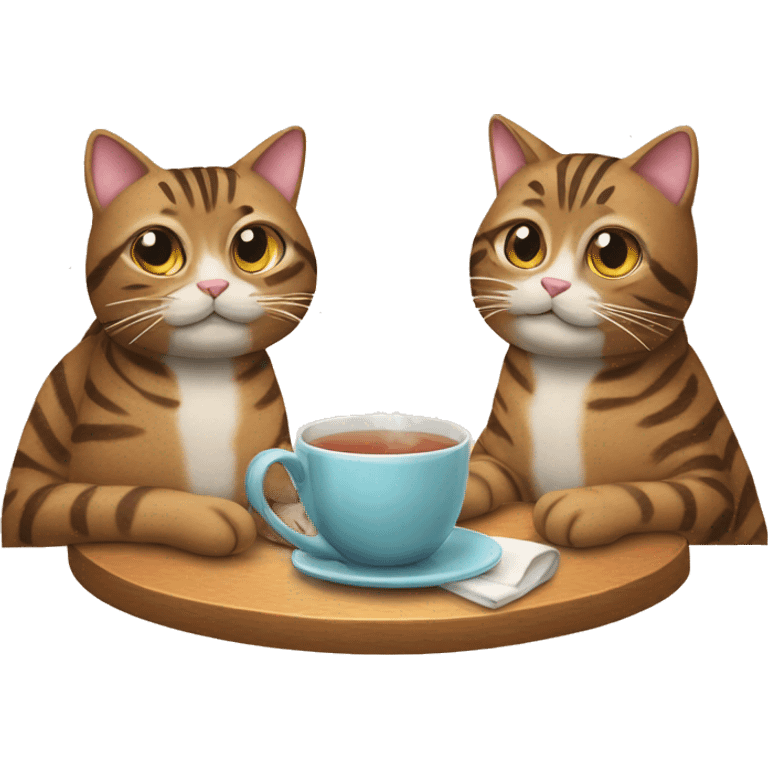 Two Brown Tabby cat in  drinking tea emoji