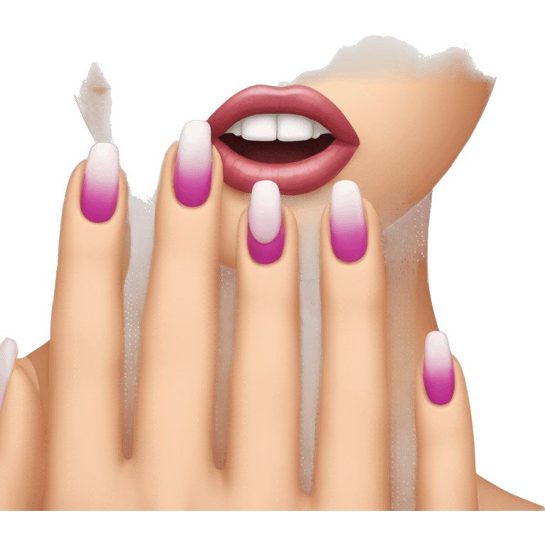 shocked face emoji with hand covering mouth but the hand has acrylic nails emoji