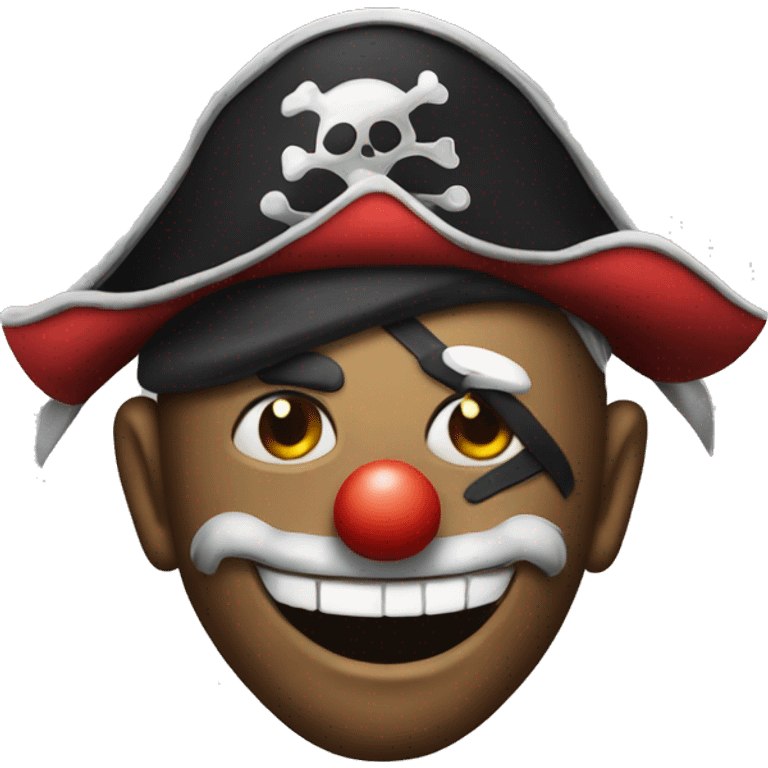 classic clown emoji but with an eyepatch and pirate hat emoji