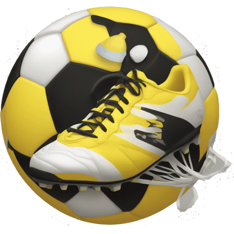 Yellow and black soccer ball with running shoes on  emoji