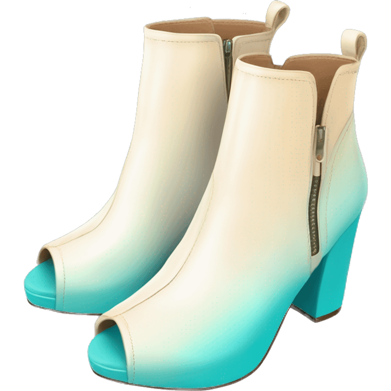 Realistic isolated top view of a pair of cream to pastel tiffany blue ombre cut out peep toe ankle bootie boots.  emoji