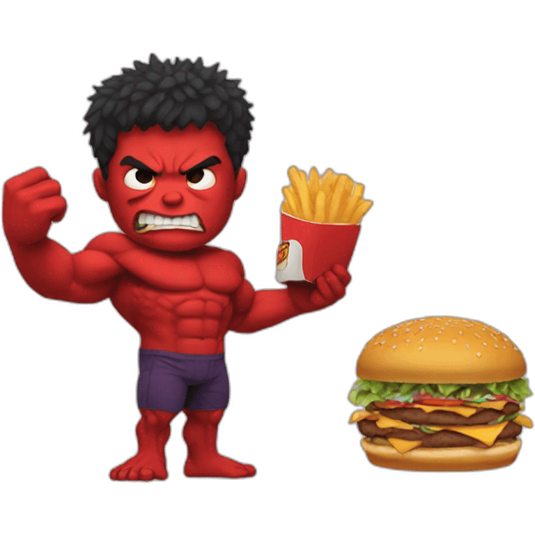  red hulk eating burger and fries emoji