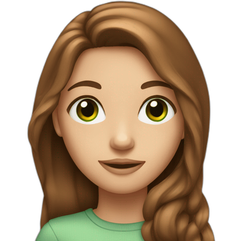 Girl with long brown hair and green eyes emoji