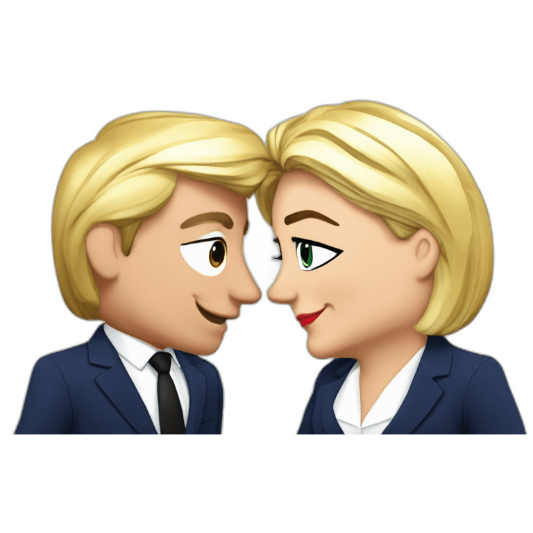 Macron et marine le Pen font un bisou emoji