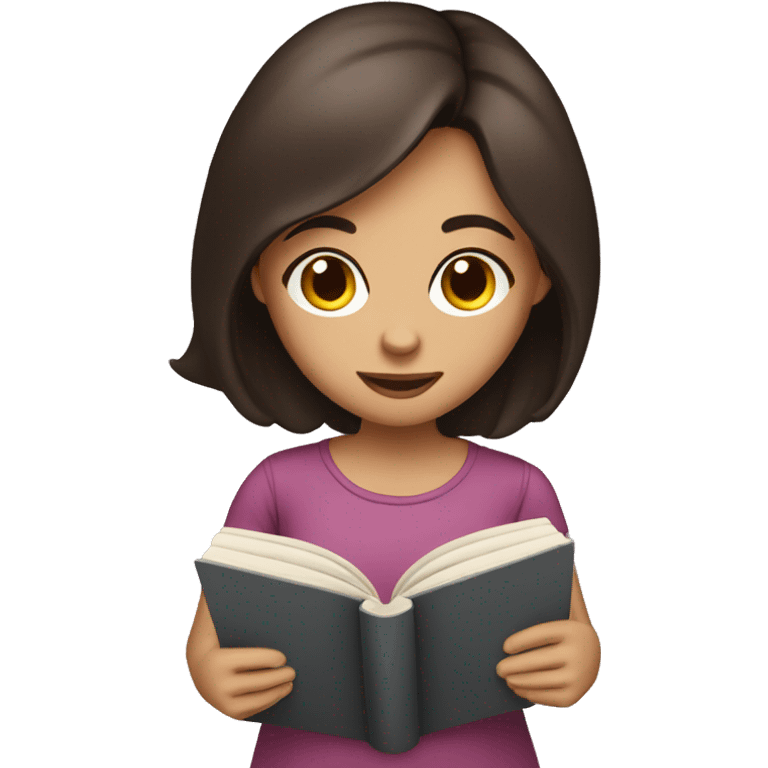 Brunette girl with dark brown eyes reading a book emoji