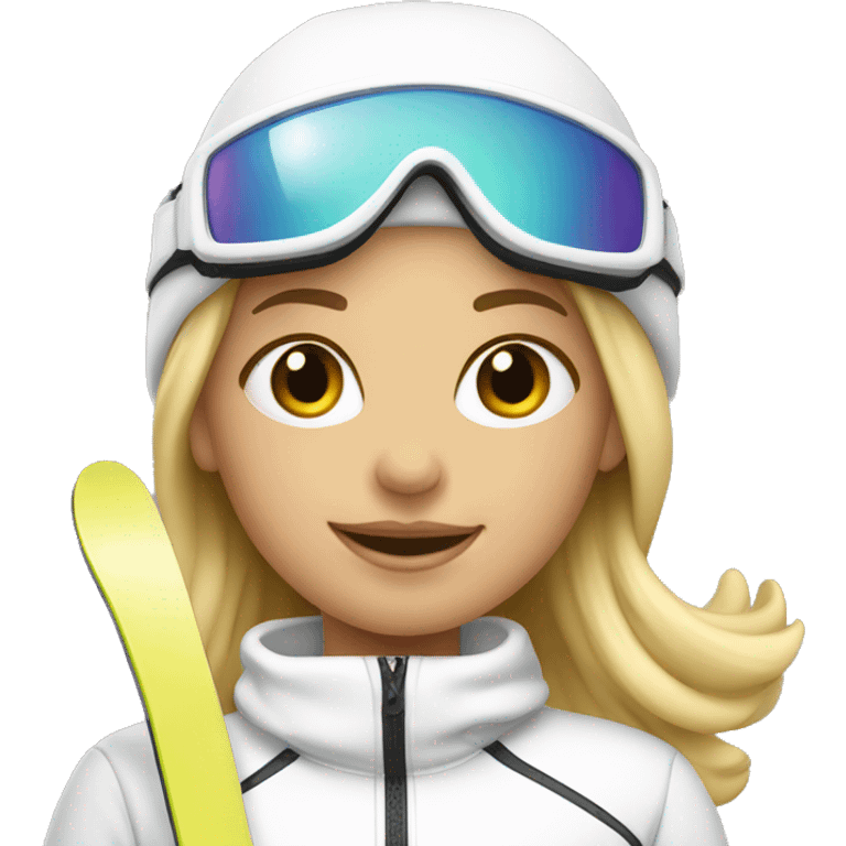 blonde girl skiing with white ski outfit emoji