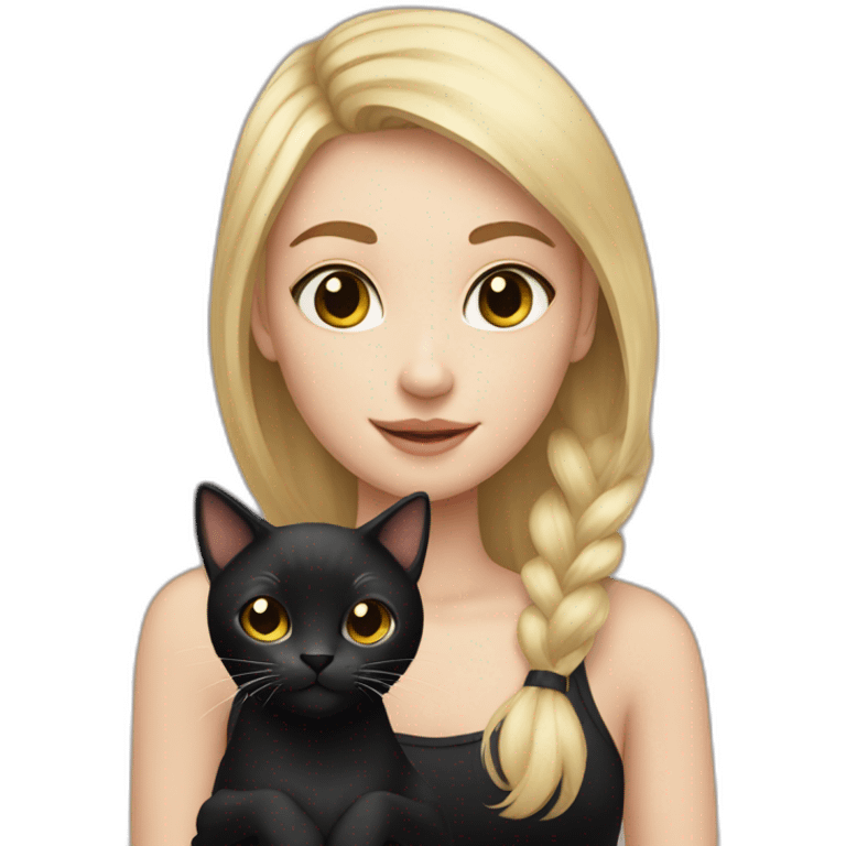 fair skinned girl with blonde hair holding a black cat emoji