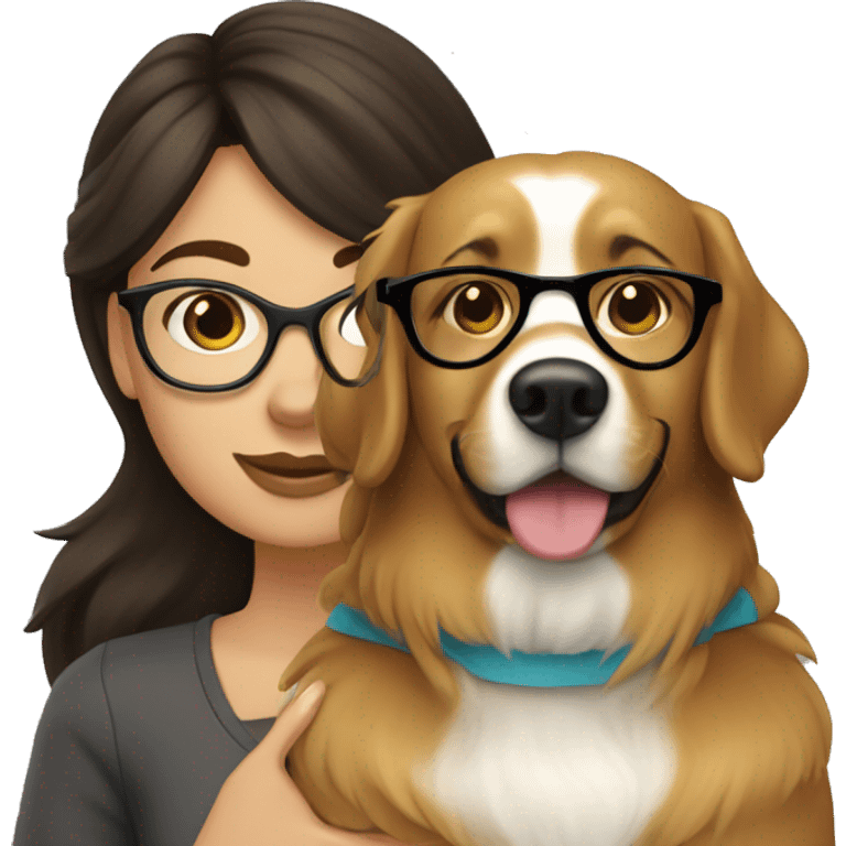 Brunette girl with glasses and her golden retriever  emoji