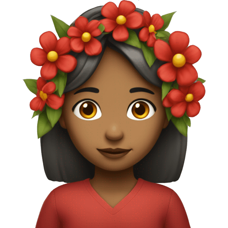 una niña con flores rojas emoji