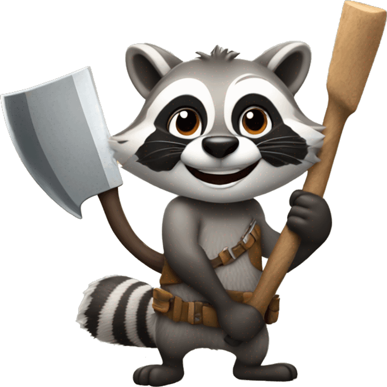 happy racoon with axe emoji