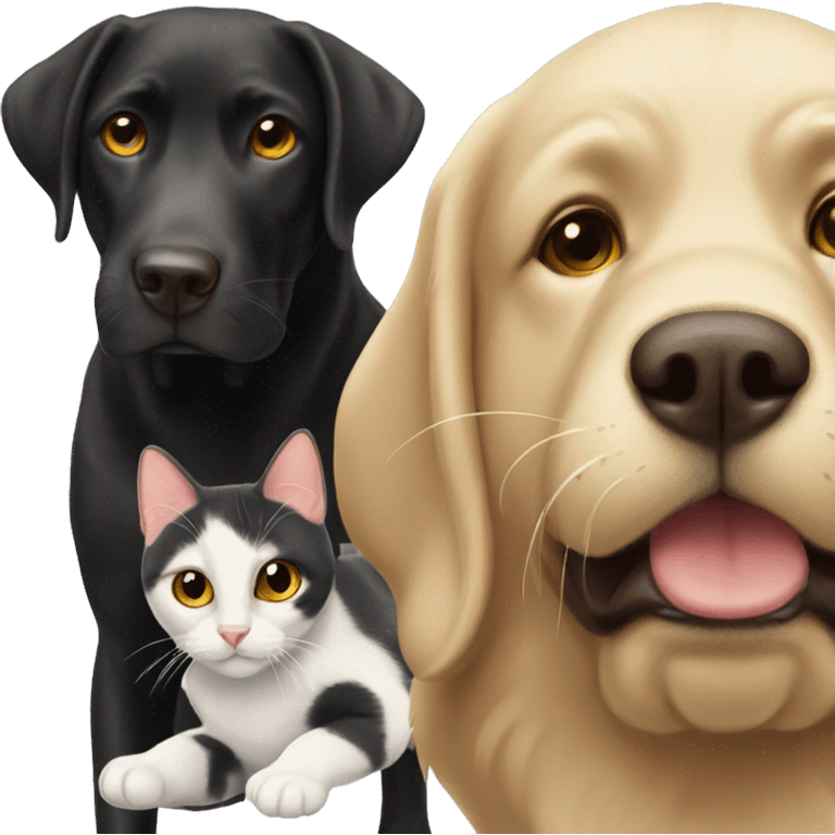 Black lab with calico cat  emoji