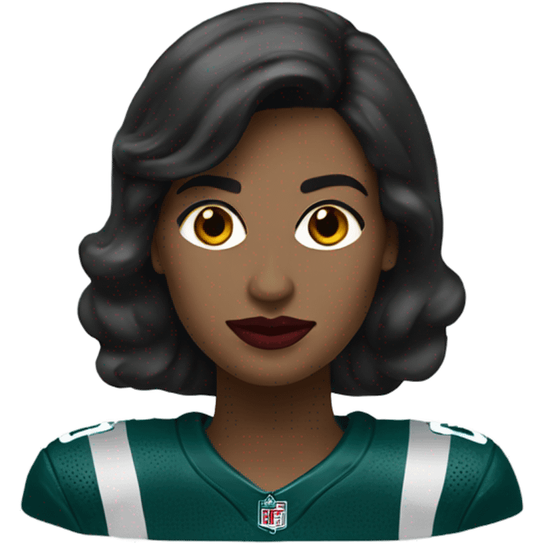 female dark hair red lips wearing Philadelphia Eagles jersey emoji