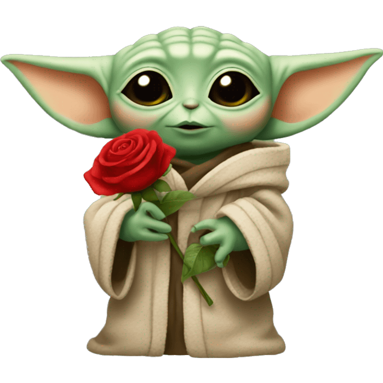 Baby yoda holding a single red rose emoji