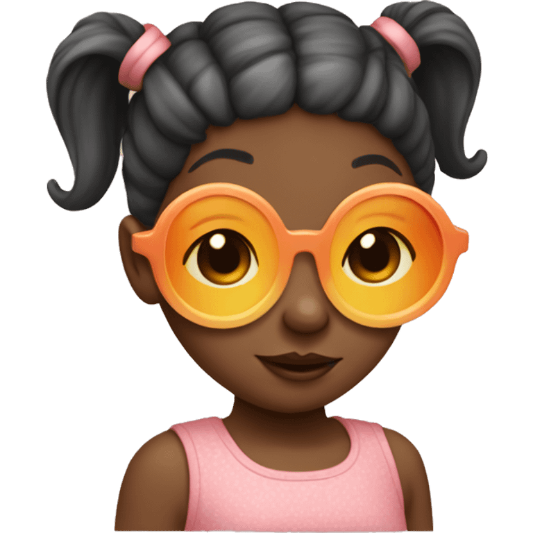 Little girl with pigtails and circular peach sunglasses emoji