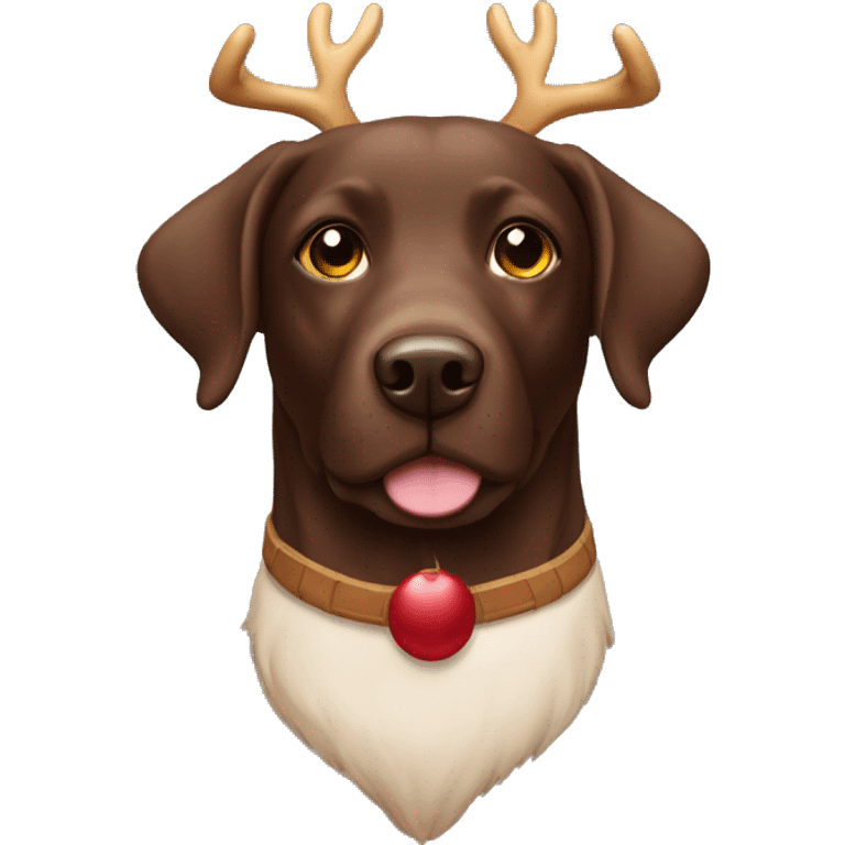 Chocolate lab retriever wearing reindeer antlers emoji