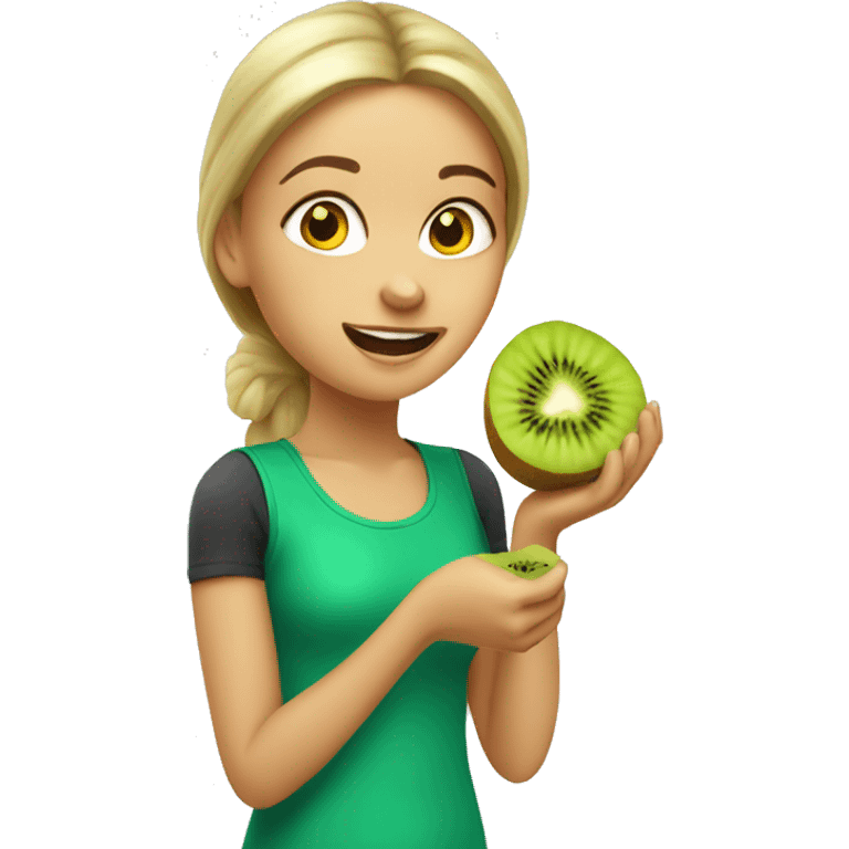 caucasian girl eating kiwi emoji