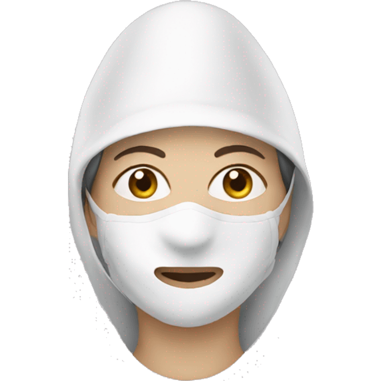 woman wearing a white cone mask emoji