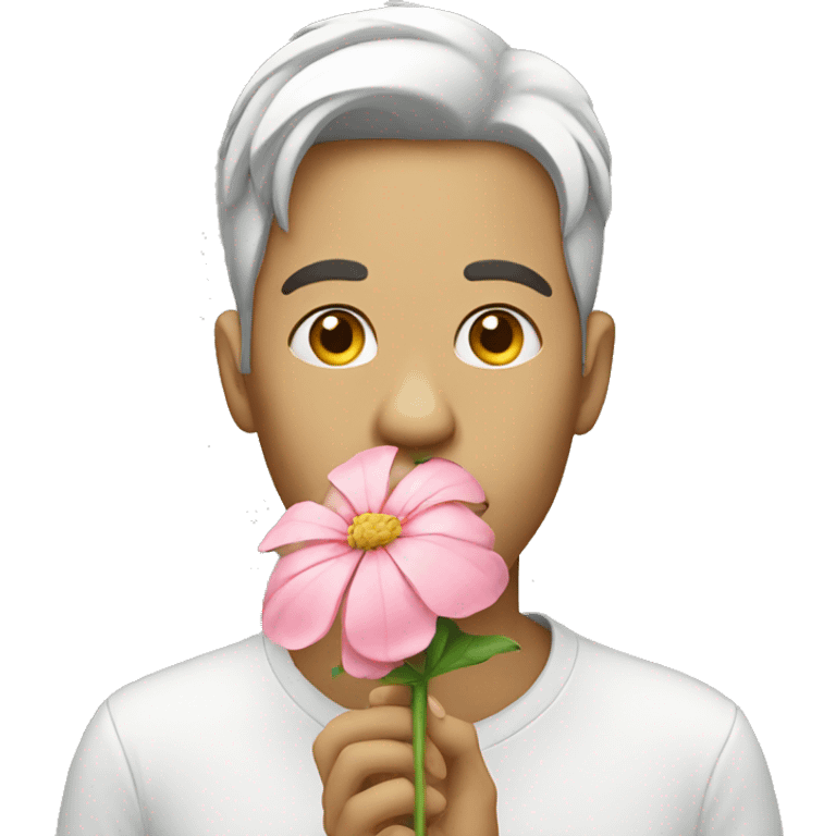 Persons eating a big flower emoji