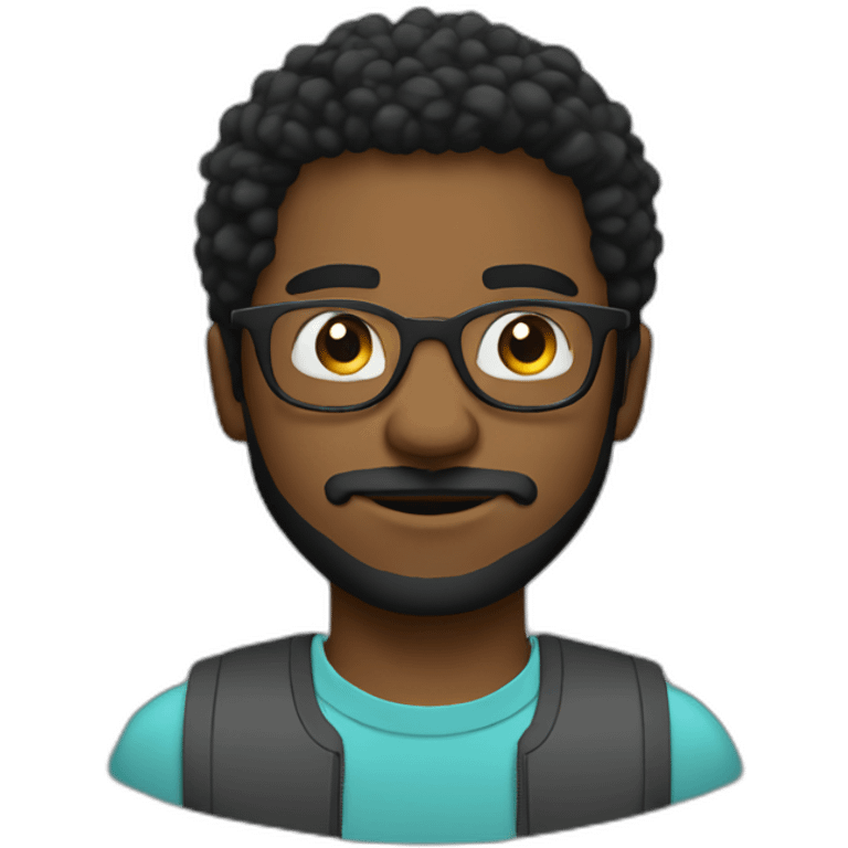 Black Young man and glasses and little beard mustache working in digital space emoji