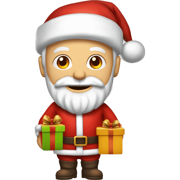 père Noël avec cadeau est costume rouge et barbe blanche emoji