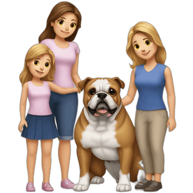 Family-with-dad-mother-2 daughters-and-bulldog-France-dog emoji