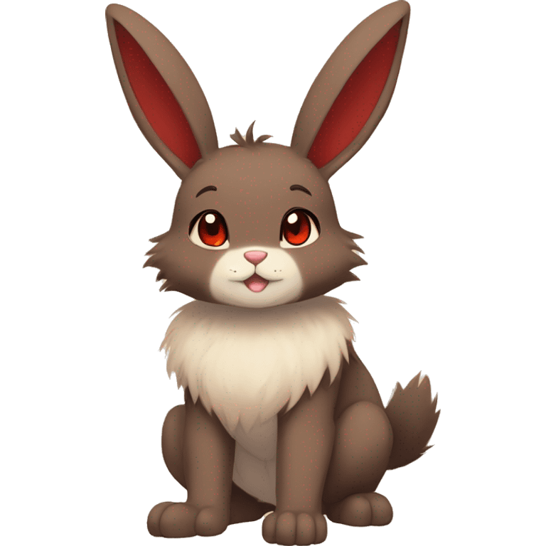 Cute, Chibi, Kemono-style, Anthro, Fur-Sona, Dark-Brown, Normal-type-Ground-type Tan-Rabbit-Fakémon with Dark-Red eyes, beige belly, beige paws, beige feet, beige freckles, full body emoji