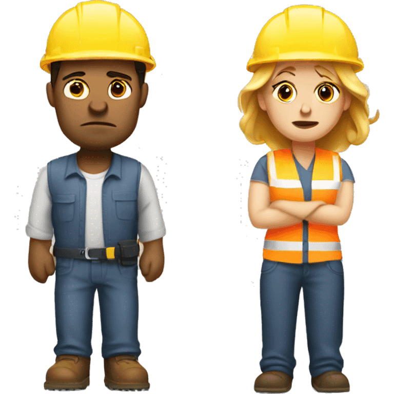 unhappy white woman and man with construction hat emoji