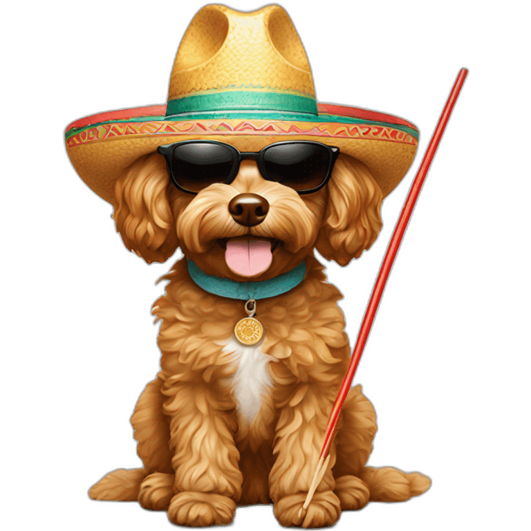 cavapoo wearing sunglasses and sombrero holding chopsticks emoji