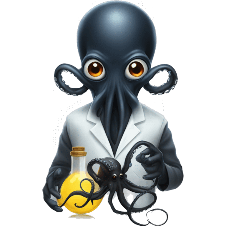 Black Alien Octopus with a scared scientist  emoji