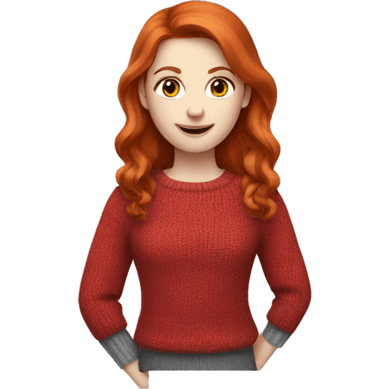 Redhead girl in red sweater with white skin and grey eyes  emoji