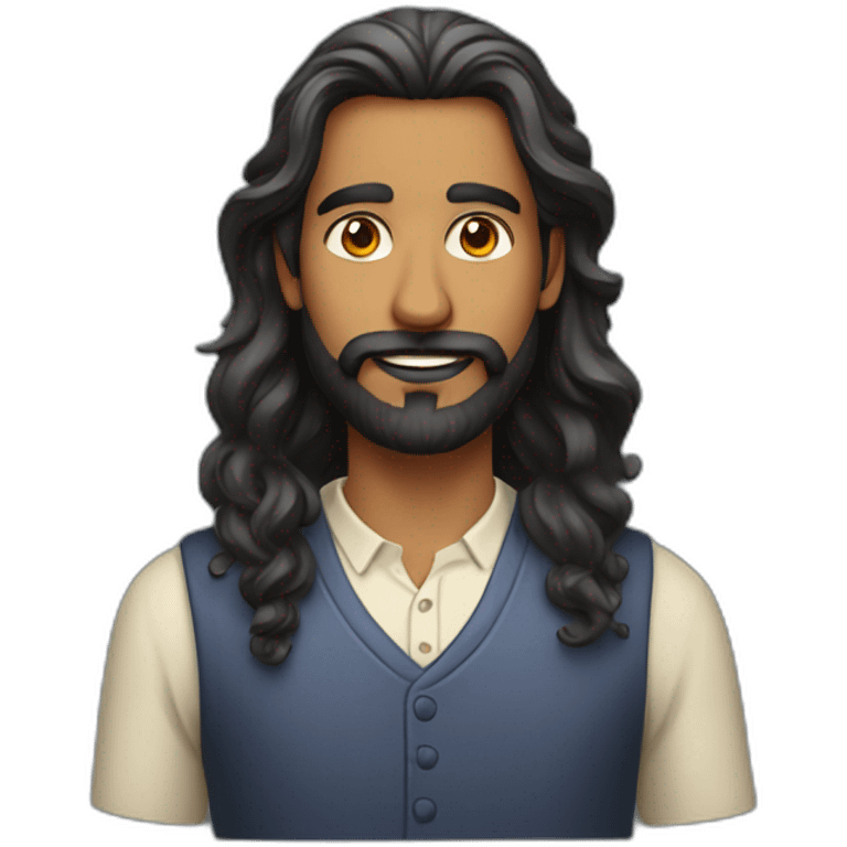 Indian man with long wavy hair and well groomed beard emoji