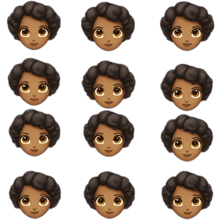 Brown girl with thick eyes brows with brown eyes and curly black hair in a bun emoji