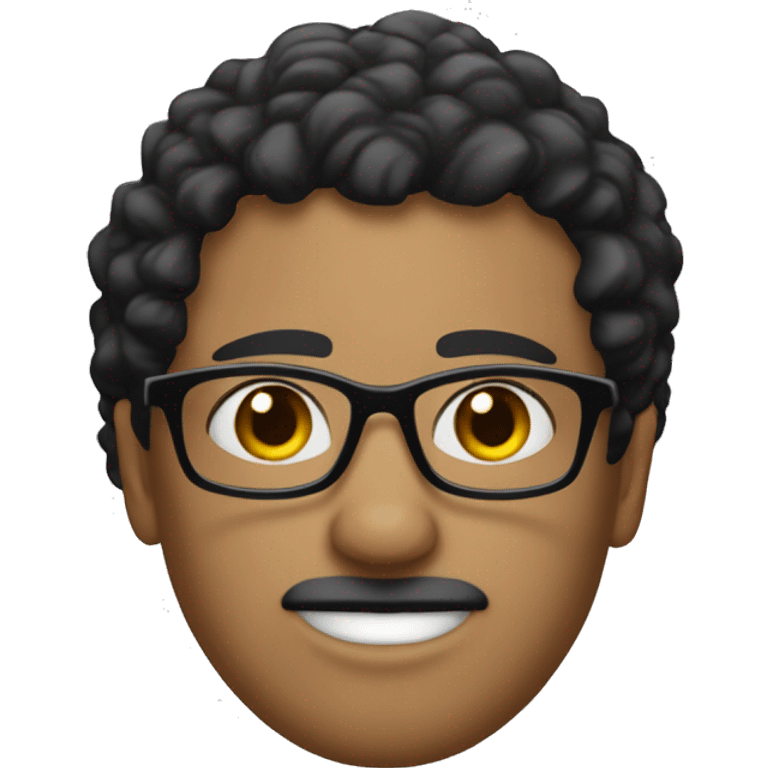 Generate me a verify emoji with black eyebrows and short black and slightly frizzly wavy hair. Shoul have white glasses. emoji