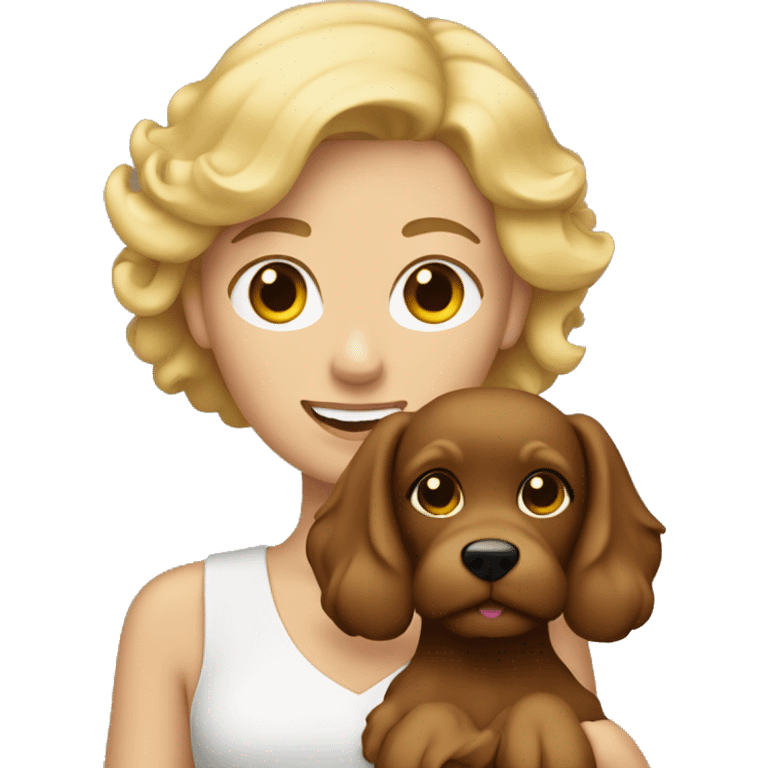 Blonde women holding a brown cockapoo emoji