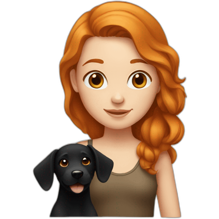 ginger-girl-with-brown-eyes-and-a-black-dog emoji