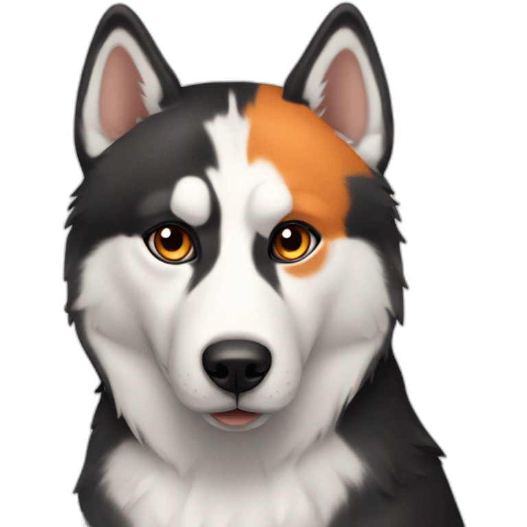 husky brown with a cat with 3 dot orange black and white emoji