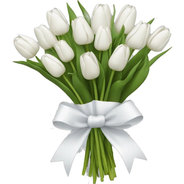 Bouquet of white tulips with a white bow  emoji