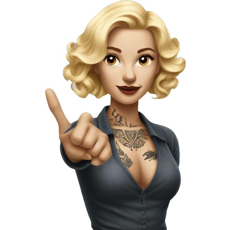 Blonde elegant women, her Body Covered with Tattoos, POINTING to YOU FORWARD with her ONE HAND , Hyper realistic emoji