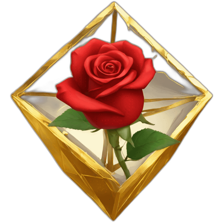 Red Rose in golden wrecked octahedron emoji