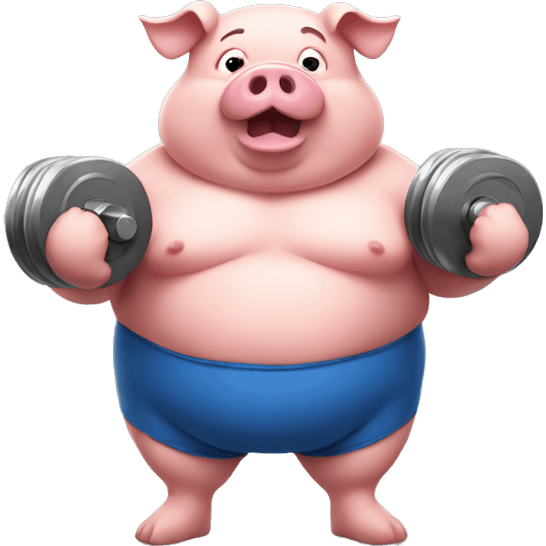 fat pig holding dumbells emoji