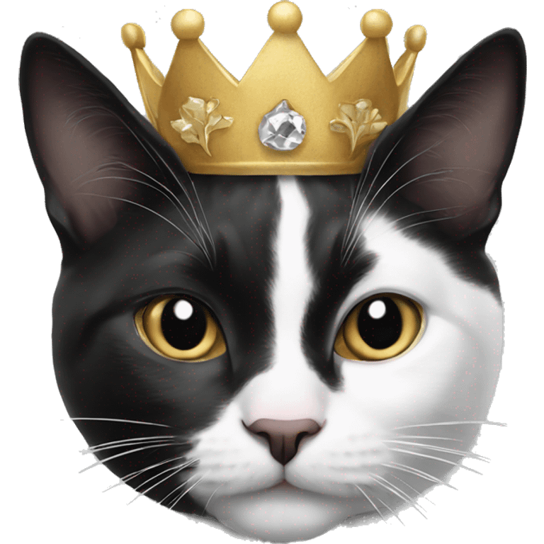 black and white cat wearing a crown emoji